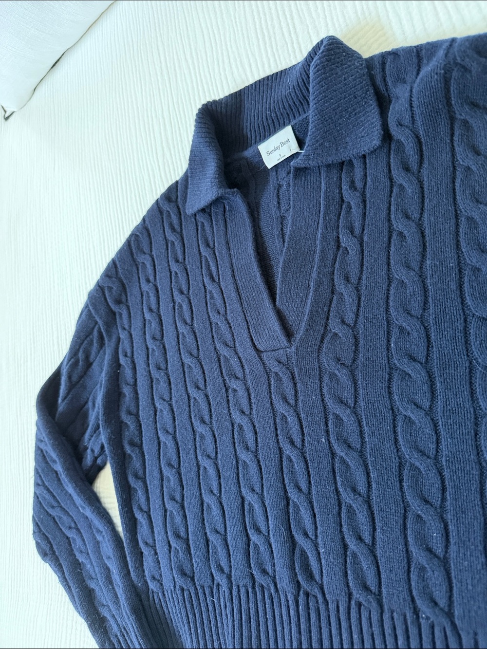 Sunday Best Navy Cable Knit with Collar - Picture 3 of 3